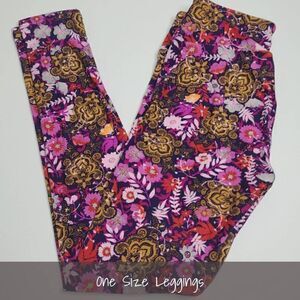 LuLaRoe OS Leggings One Size Floral Pink Purple NEW